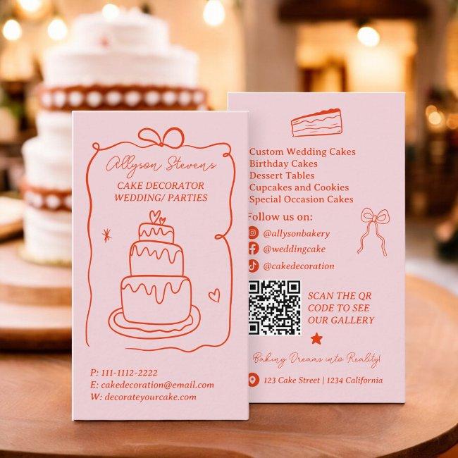 Retro red French Scribbles cake decorator qr code