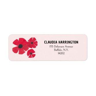 Retro Red Poppies Original Art Cute Return Address Label