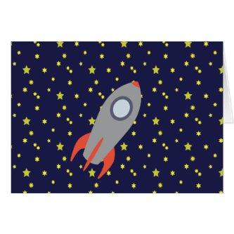 Retro Rocket Ship with Star Pattern Background