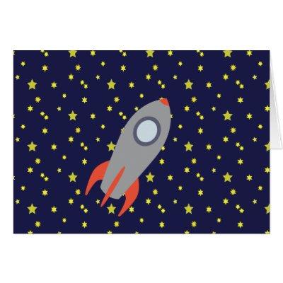 Retro Rocket Ship with Star Pattern Background