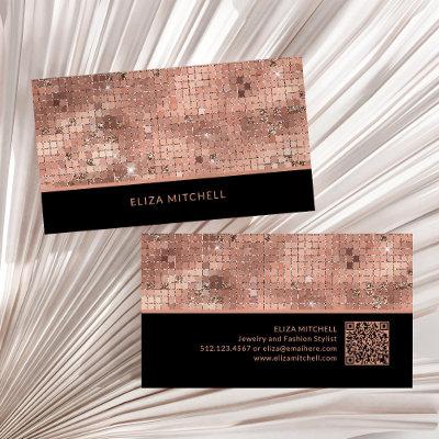 Retro Rose Gold Disco Ball Mirror | QR Code