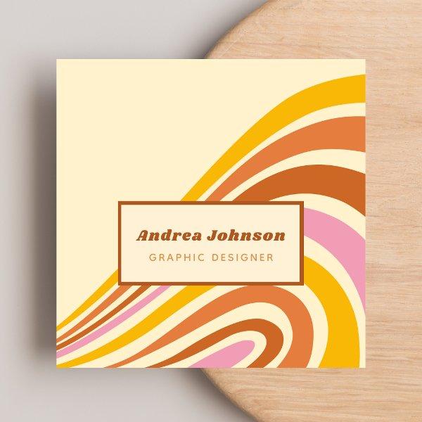 Retro Sixties Seventies Rainbow Stripes 1970s 1960 Square