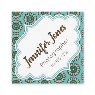 Retro Stylized Teal Flower Square