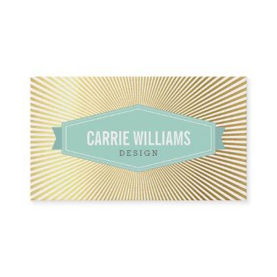 RETRO SUNBURST PATTERN cool mint badge logo gold