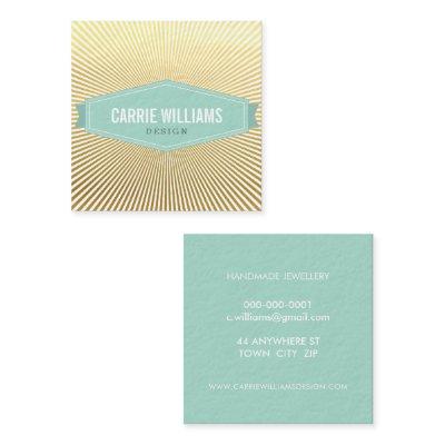 RETRO SUNBURST PATTERN cool mint badge logo gold Square