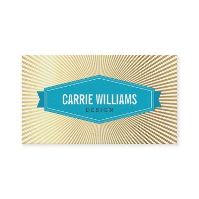 RETRO SUNBURST PATTERN turquoise badge logo gold