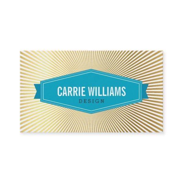 RETRO SUNBURST PATTERN turquoise badge logo gold