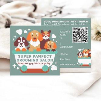 Retro Teal orange Dogs Grooming Salon Qr code Square
