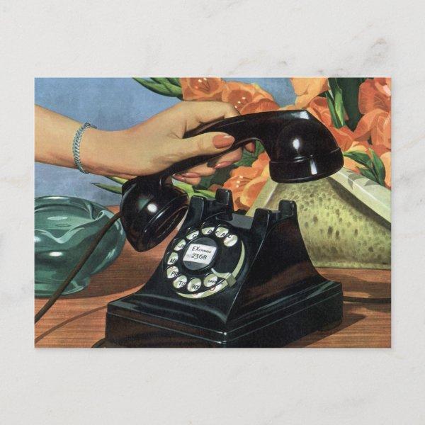 Retro Telephone with Rotary Dial, Vintage Business Postcard