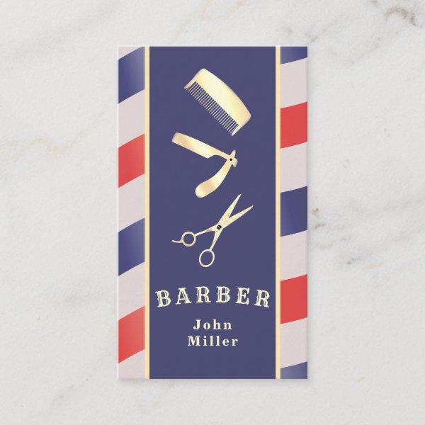 Retro Vintage Gold Barber Tools Red Blue White