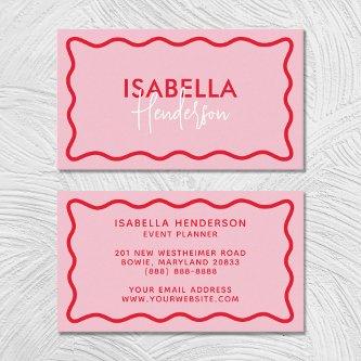 Retro Wavy Border Pink and Red Script Girly