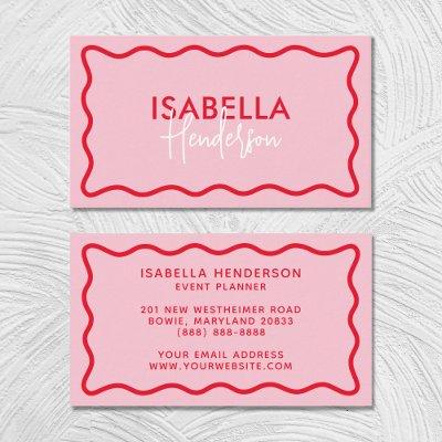 Retro Wavy Border Pink and Red Script Girly