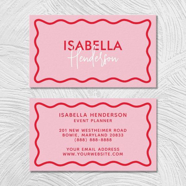 Retro Wavy Border Pink and Red Script Girly