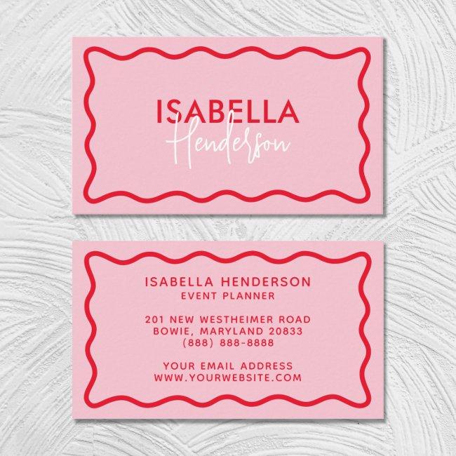 Retro Wavy Border Pink and Red Script Girly