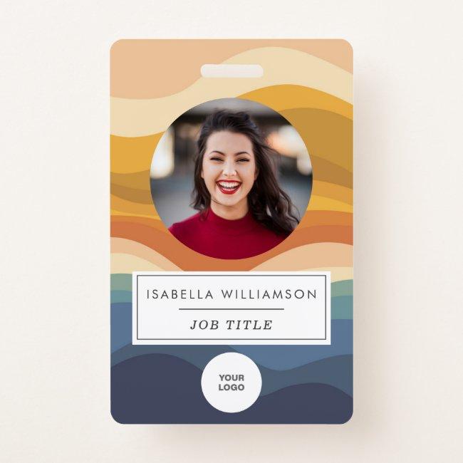 Retro Wavy Lines Unique Employee Photo ID Badge