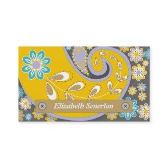 Retro yellow, grey paisley motif