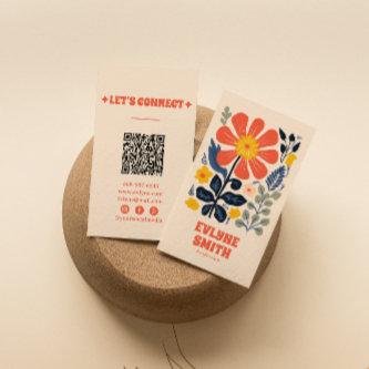 Retro Yellow Orange QR Code Groovy Floral Trendy