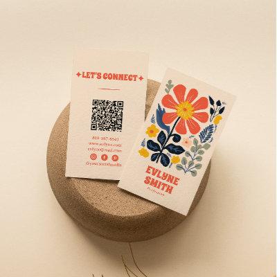 Retro Yellow Orange QR Code Groovy Floral Trendy