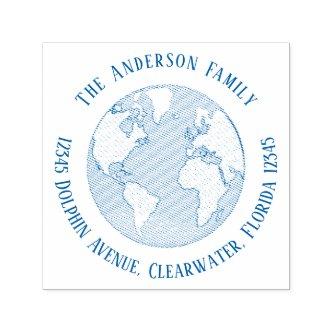 Return Address Earth Globe Simple Minimalist Self-inking Stamp