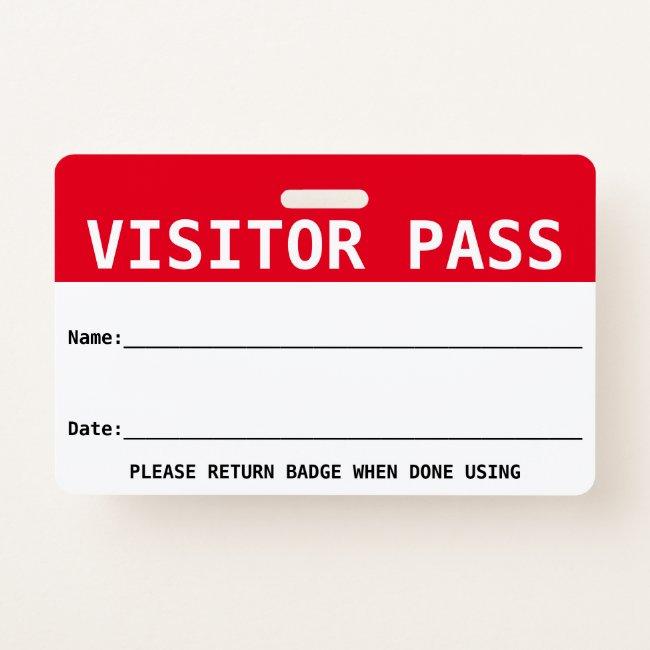 Reusable Visitor Pass / Hall Pass - Customize Badge