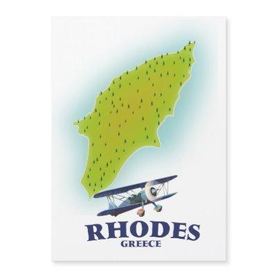 Rhodes, Greece island map travel poster.