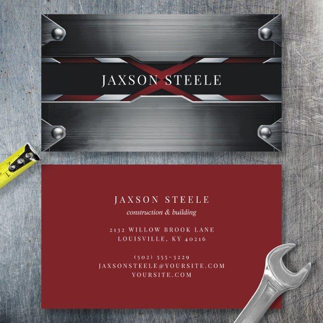Riveted Brushed Metal and Red Business