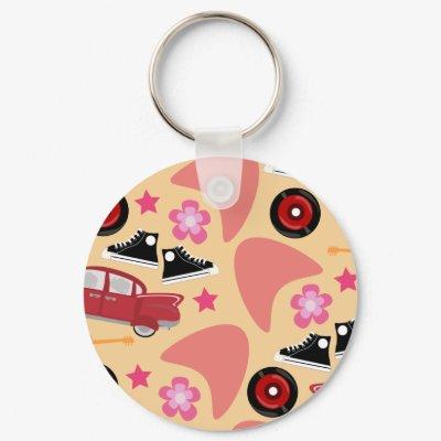 Rockin Pink Fifties Pattern Keychain