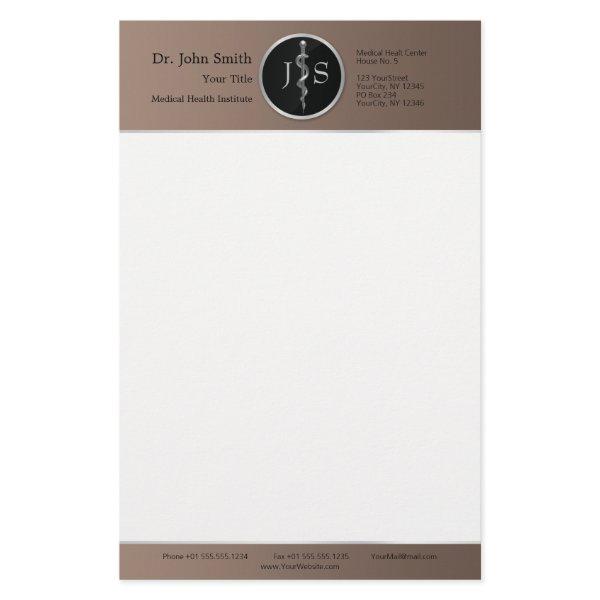 Rod of Asclepius Medical Classy Noble Silver Stationery
