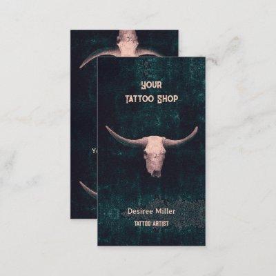 Rodeo Beige Teal Western Tattoo Shop Bull Skull