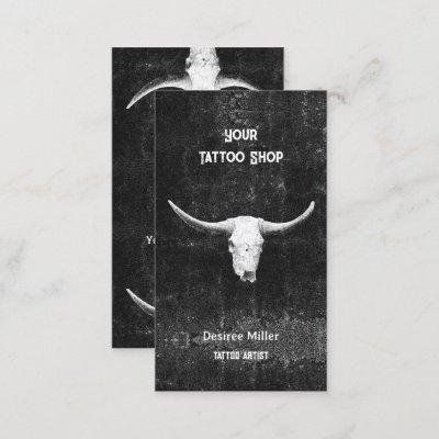 Rodeo Black White Western Tattoo Shop Bull Skull