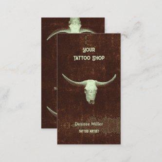 Rodeo Brown Rustic Western Tattoo Shop Bull Skull