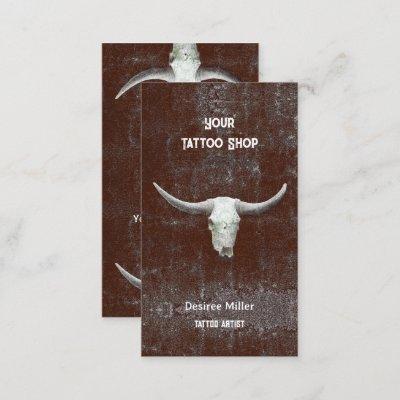 Rodeo Brown White Western Tattoo Shop Bull Skull