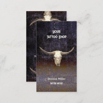 Rodeo Purple Brown Tattoo Shop Rustic Bull Skull