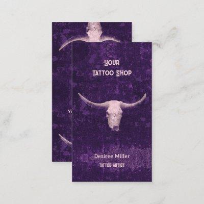Rodeo Purple Western Tattoo Shop Rustic Bull Skull