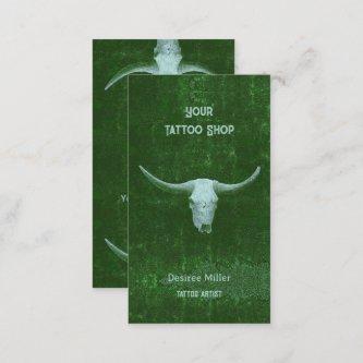 Rodeo Rustic Bright Green Tattoo Shop Bull Skull