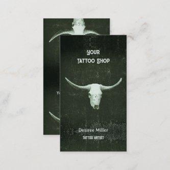 Rodeo Rustic Dark Green Tattoo Shop Bull Skull