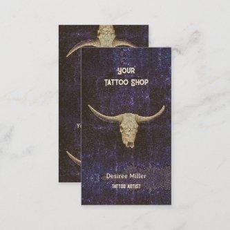 Rodeo Rustic Vintage Purple Tattoo Shop Bull Skull