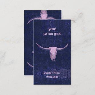 Rodeo Vintage Blue Texture Tattoo Shop Bull Skull