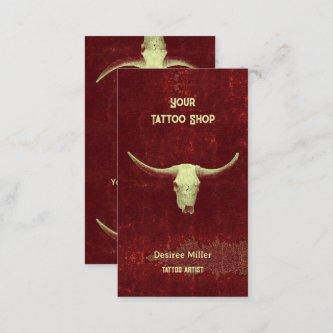 Rodeo Vintage Burgundy Red Tattoo Shop Bull Skull