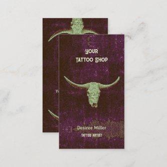 Rodeo Vintage Pink Purple Tattoo Shop Bull Skull