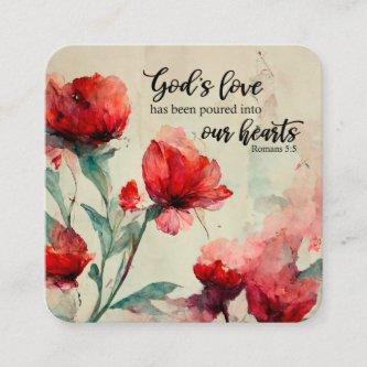 Romans 5:5 God's Love Bible Verse Red Pink Flowers Square