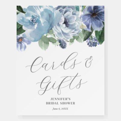 Romantic Blue Floral Bridal Shower Gifts Sign