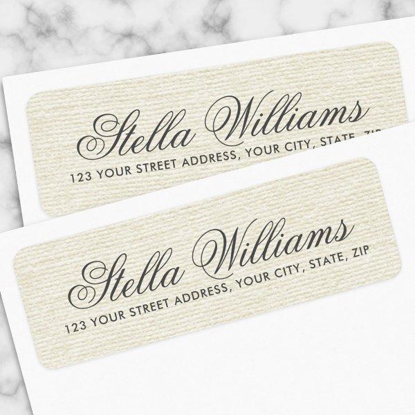 Romantic ivory linen calligraphy script address label