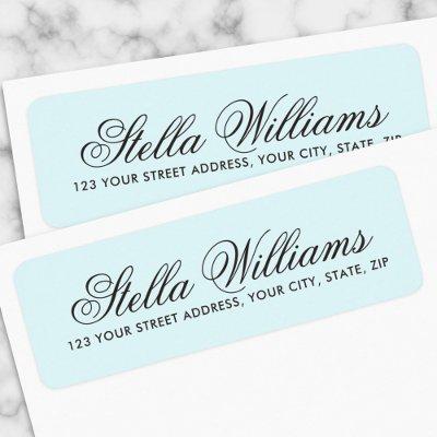 Romantic light aqua blue calligraphy script label