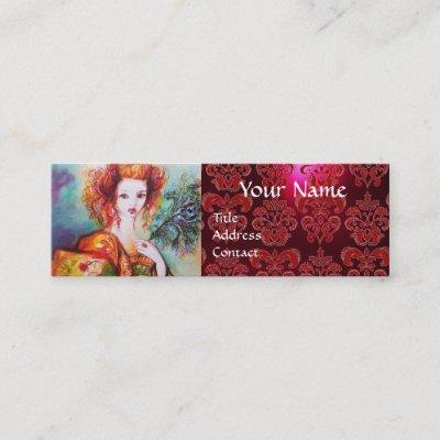 ROMANTIC WOMAN WITH PEACOCK FEATHER Red  Damask Mini