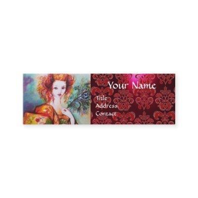 ROMANTIC WOMAN WITH PEACOCK FEATHER Red  Damask Mini