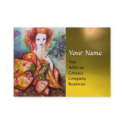 ROMANTIC WOMAN WITH PEACOCK FEATHER Yellow Gem