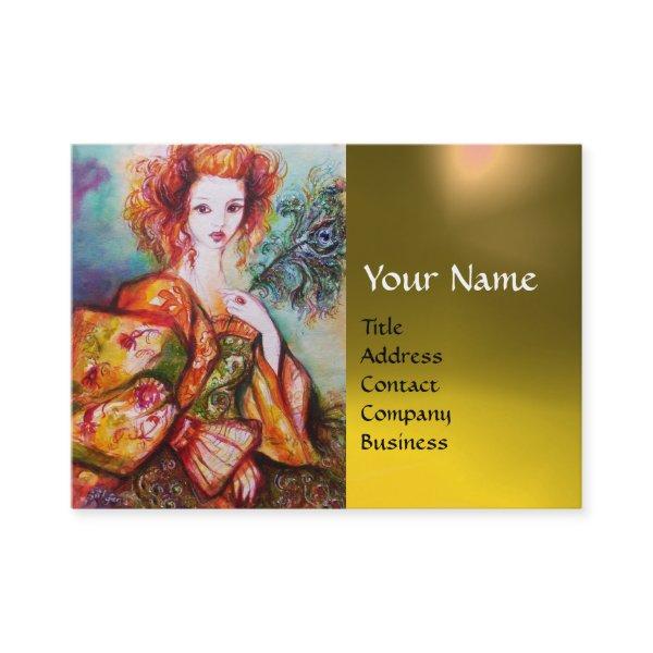 ROMANTIC WOMAN WITH PEACOCK FEATHER Yellow Gem