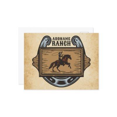 Roping Cowboy ADD NAME Western Family Horse Ranch Postcard