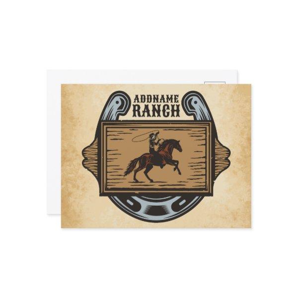 Roping Cowboy ADD NAME Western Family Horse Ranch Postcard